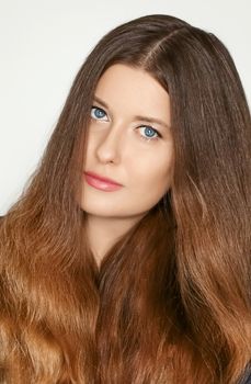 Haircare and beauty portrait, beautiful model woman with long brown healthy hair, natural hairstyle ad