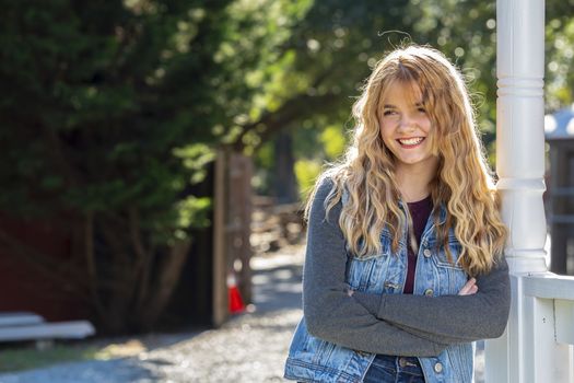 A gorgeous young blonde model enjoys a day outdoors while maintaining a safe distance from others during the Covid-19 pandemic