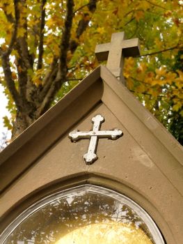 calvary with station of the cross in autumn