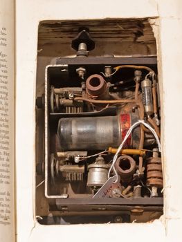 Overloon, the Netherlands on july 30, 2020: Old radio hidden in a book, WW2