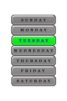 Among the list of days of the week Tuesday is highlighted in blue on a green background.