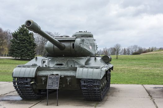 Belarus, Minsk - April 19, 2018: Soviet heavy tank is-2 of the great Patriotic war, an exhibit of the memorial complex mound of glory.