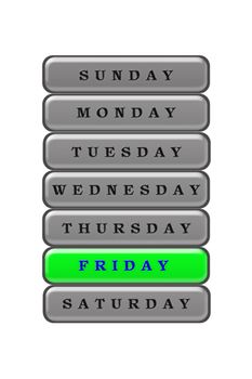 Among the list of days of the week Friday is highlighted in blue on a green background.