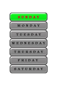 Among the list of days of the week, Sunday is highlighted in red on a green background.