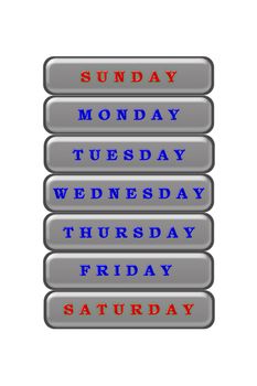 Among the days of the week, Sunday and Saturday are highlighted in red, the rest are highlighted in blue.