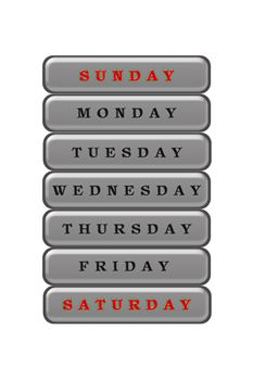 Among the list of days of the week, Saturday and Sunday are highlighted in red on a gray background.  The rest of the days are black on a gray background.