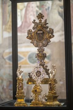 terni,italy october 23 2020:religious objects placed in the church of San Francesco