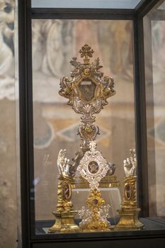 terni,italy october 23 2020:religious objects placed in the church of San Francesco