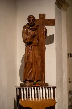 terni,italy october 23 2020:statue of a saint placed in the church of San Francesco