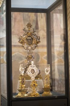 terni,italy october 23 2020:religious objects placed in the church of San Francesco