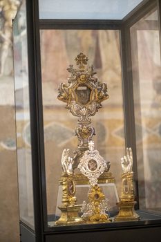 terni,italy october 23 2020:religious objects placed in the church of San Francesco