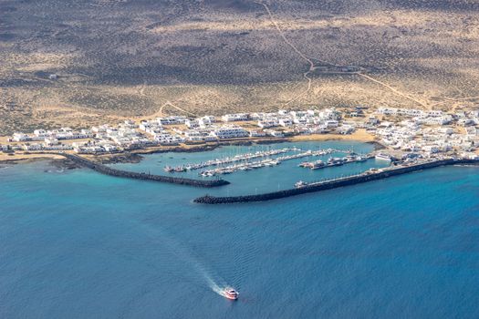 Panoramic view from viewpoint Mirador del Rio at the north of canary island Lanzarote, Spain