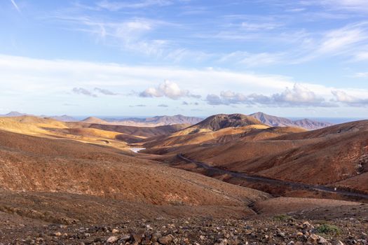 Panoramic view at landscape  between Pajara and La Pared   on canary island Fuerteventura, Spain