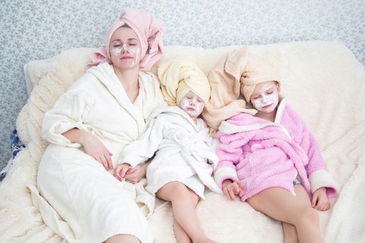 Portrait of woman doing doing spa treatments in the bedroom.