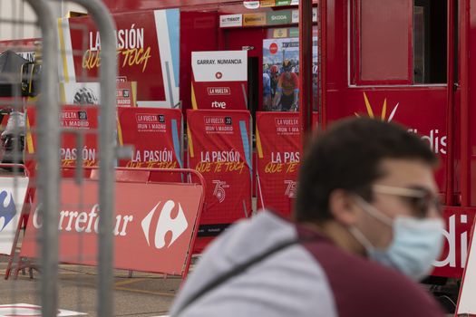 The finish area, full of posters and billboards, of the fourth stage of La Vuelta a España 2020.