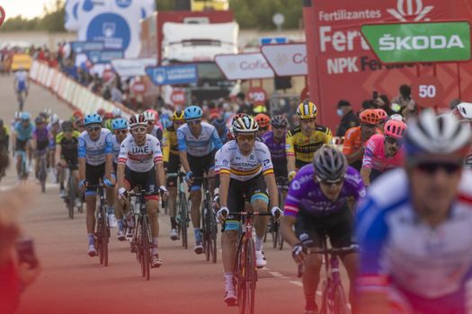 Cyclists, athletes, in the area of the finish line of the fourth stage of La Vuelta a España 2020.