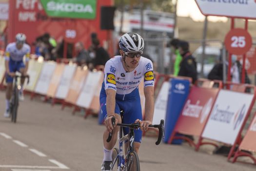 Cyclists, athletes, in the area of the finish line of the fourth stage of La Vuelta a España 2020.