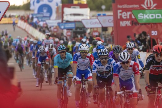 Cyclists, athletes, in the area of the finish line of the fourth stage of La Vuelta a España 2020.