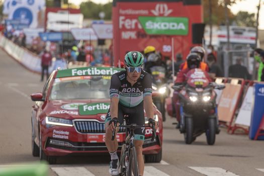 Cyclists, athletes, in the area of the finish line of the fourth stage of La Vuelta a España 2020.