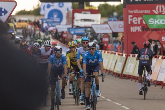 Cyclists, athletes, in the area of the finish line of the fourth stage of La Vuelta a España 2020.