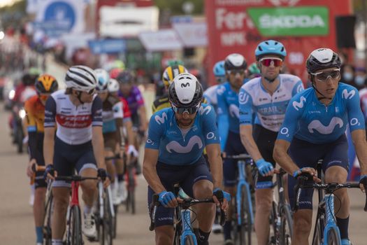 Cyclists, athletes, in the area of the finish line of the fourth stage of La Vuelta a España 2020.