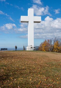 The metal structure of the Great Cross of Christ on Dunbar's Knob in Jumonville, PA