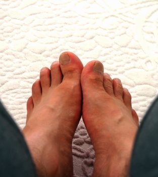 moving human feet and fingers, close-up male feet,