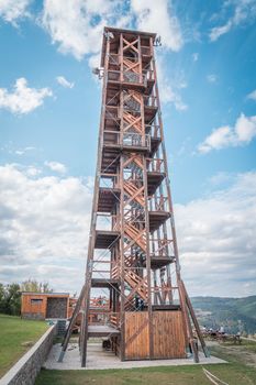 Observation deck lookout tower called Milada near Orlik dam in evening light