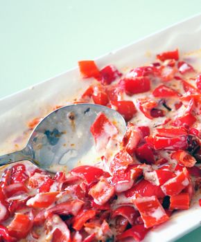 fried red pepper with yoghurt, red pepper appetizer with yoghurt,