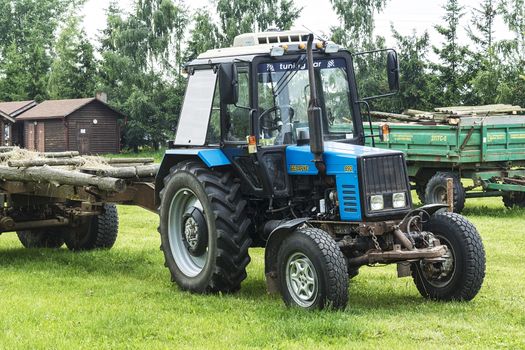 Belarus, Minsk - July 11, 2017: Wheel tractor Belarus on a farmstead