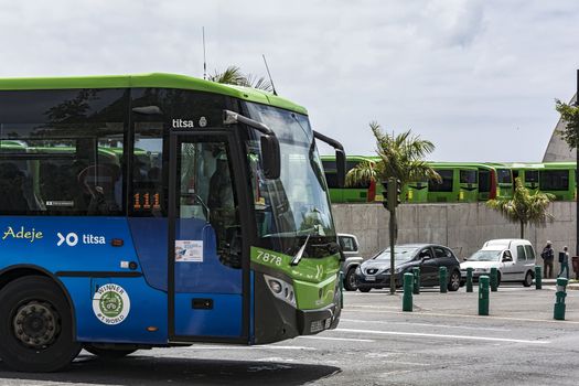 Spain, Tenerife island, Santa Cruz de Tenerife - May 13, 2018: public bus Of the transport company Titsa