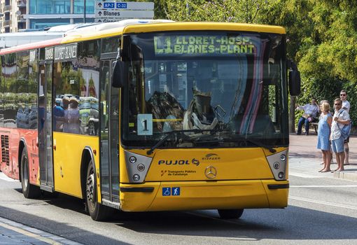 Spain, Lloret de Mar-September 22, 2017: Bus of Spanish transport company PUJOL.