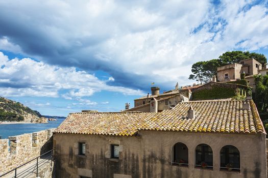 Spain, Tossa de Mar - September 19, 2017: Architecture of the interior of the fortress Vila Vella overlooking the coast