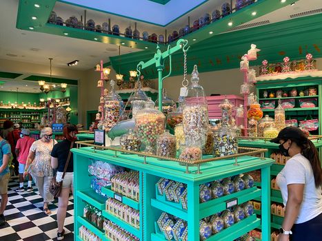 Orlando, FL/USA - 10/18/20:  The interior of Honeydukes Sweet Shop themed rom the Harry Potter movies at Universal Studios in Orlando, Florida.