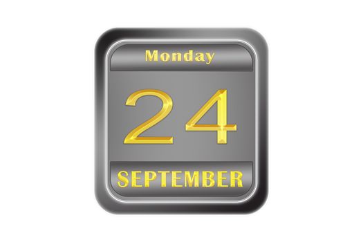 On a embossed metal plate, the gold date stamping is September 24, Monday