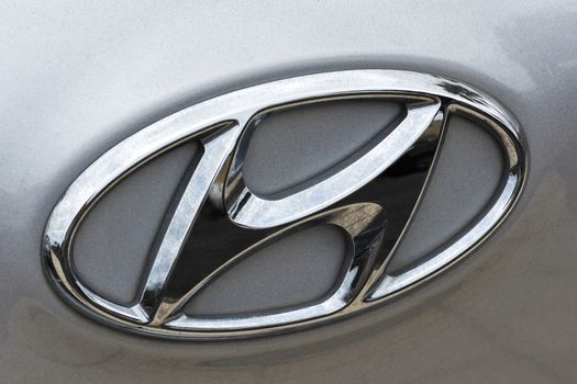 Italy, Barcelona - May 18, 2018: The logo of the Korean automotive company Hyundai on the boot lid
