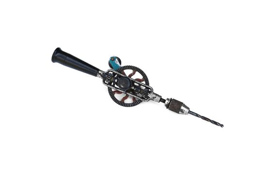 Hand tools. Manual mechanical drill with worm gear, white background