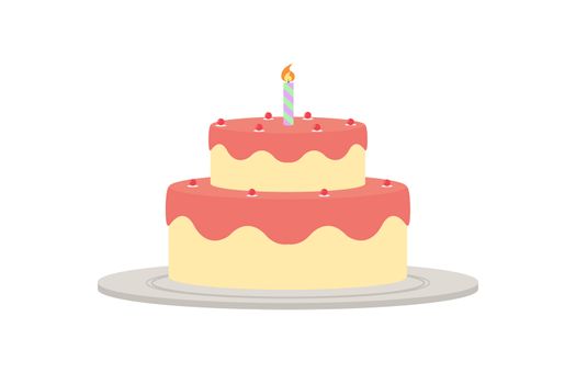 Illustrated drawing of a festive cake of two tiers with one candle