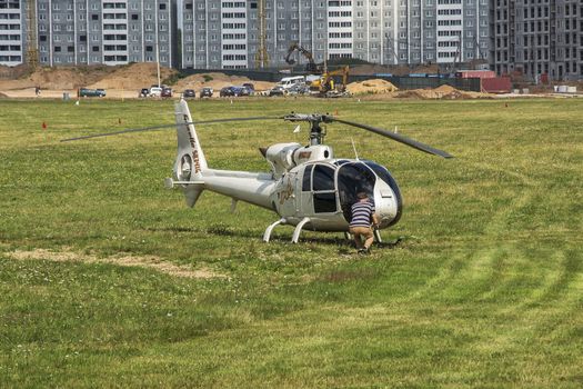 Belarus, Minsk - July 23, 2018: Helicopter participant of the 16th World Helicopter Championships and 4th World Cup in Helicopter Racing