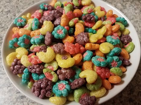 bowl of colorful fruit breakfast cereal on counter