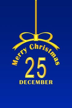 Template for Christmas greetings in the form of a Christmas ball with a gold inscription and date, blue background