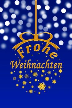 Merry Christmas greetings in German, blue new year background