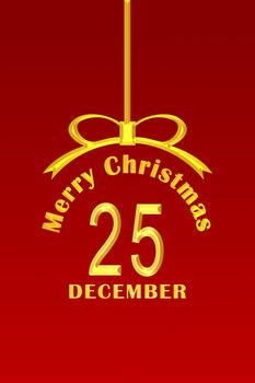 Template for Christmas greetings in the form of a Christmas ball with a gold inscription and date, red background