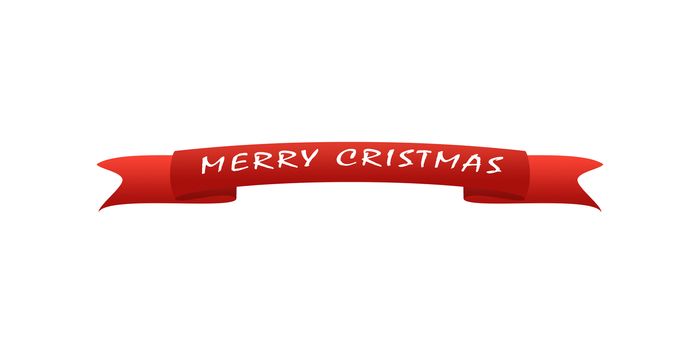 On a red greeting tape written in the white font of Merry Christmas