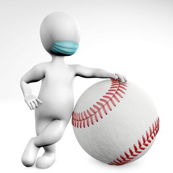 Man with a mask with a ball for baseball 3d rendering isolated on white