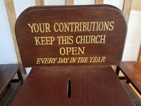 your contributions keep this church open sign on wood box