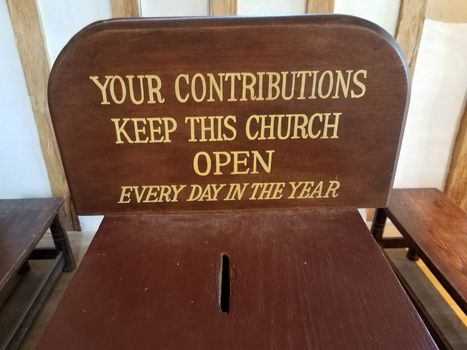 your contributions keep this church open sign on wood box