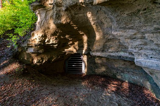 Leisurely hike at the golden hour to the famous Heidenhoehlen near Stockach on Lake Constance