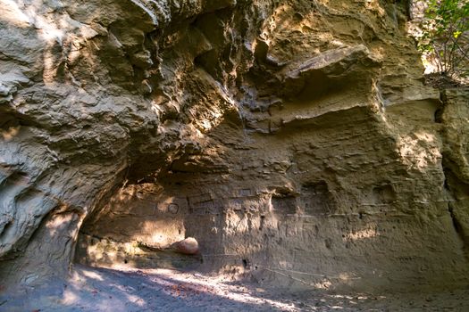 Leisurely hike at the golden hour to the famous Heidenhoehlen near Stockach on Lake Constance