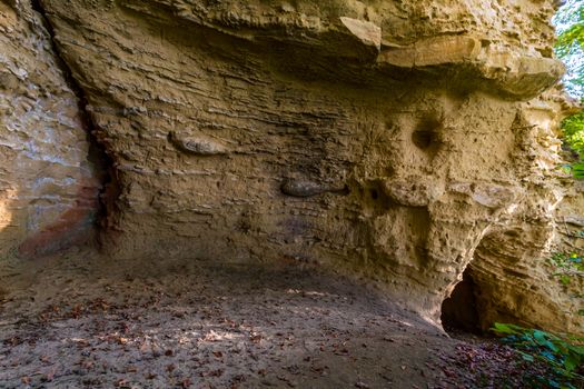 Leisurely hike at the golden hour to the famous Heidenhoehlen near Stockach on Lake Constance